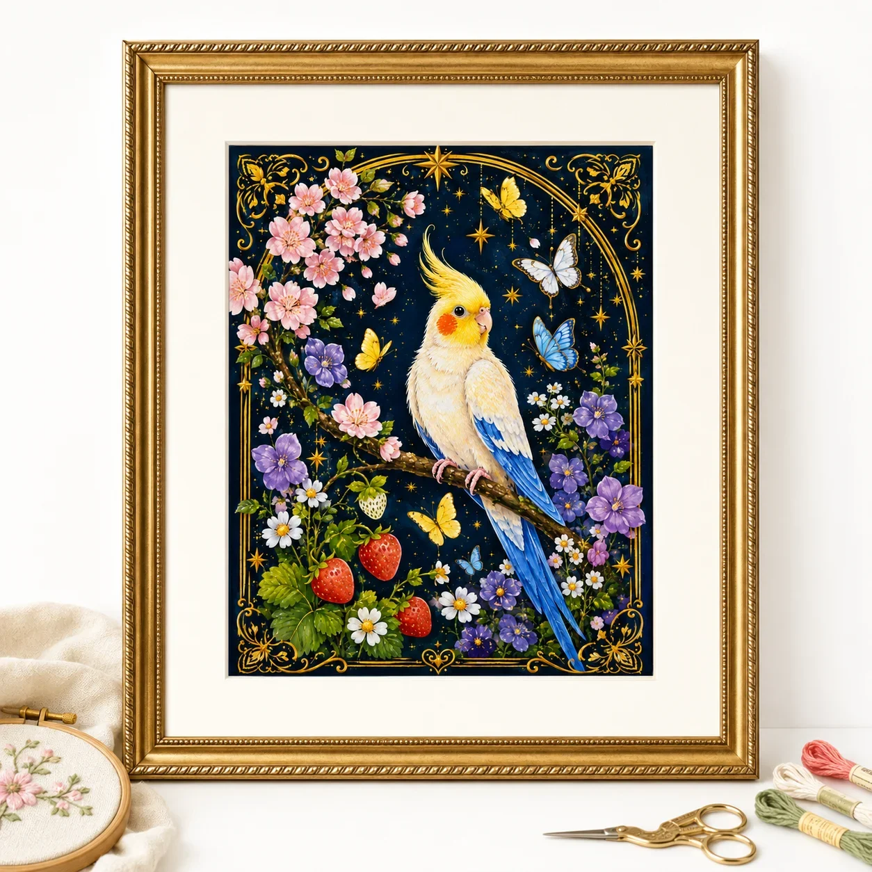 [ZZ8693-Cockatoo] DIY Stamped Cross Stitch Kit for Adults 11CT 14CT 16CT Printed Canvas Embroidery Craft Needlework, Home Decor