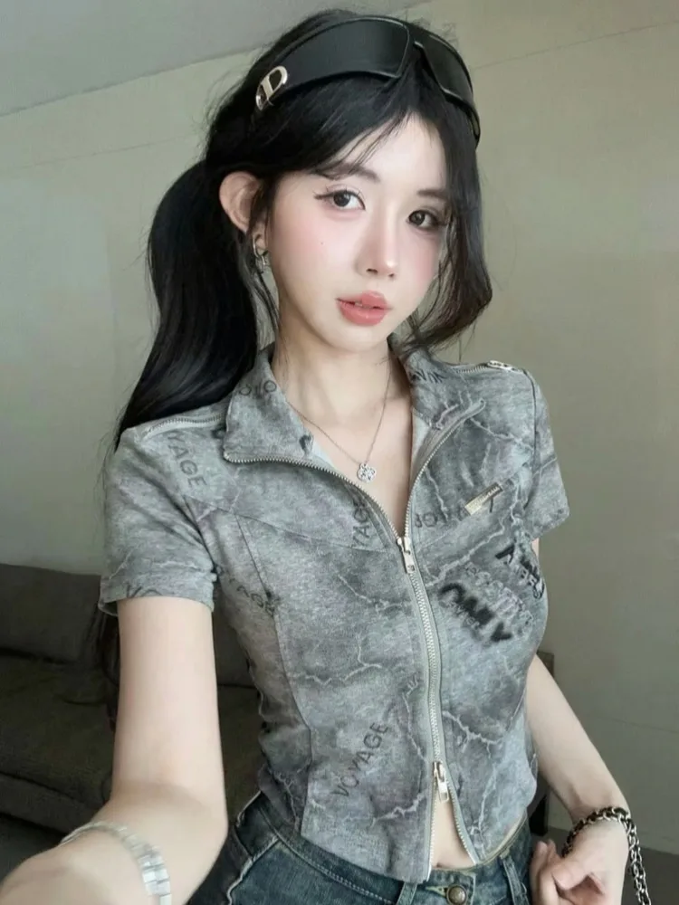 

Casual Retro Tied Dye Neck Short Sleeve T-Shirt Women Summer New Sweet Cool Slimming Short Style Citywalk Polyester Fiber