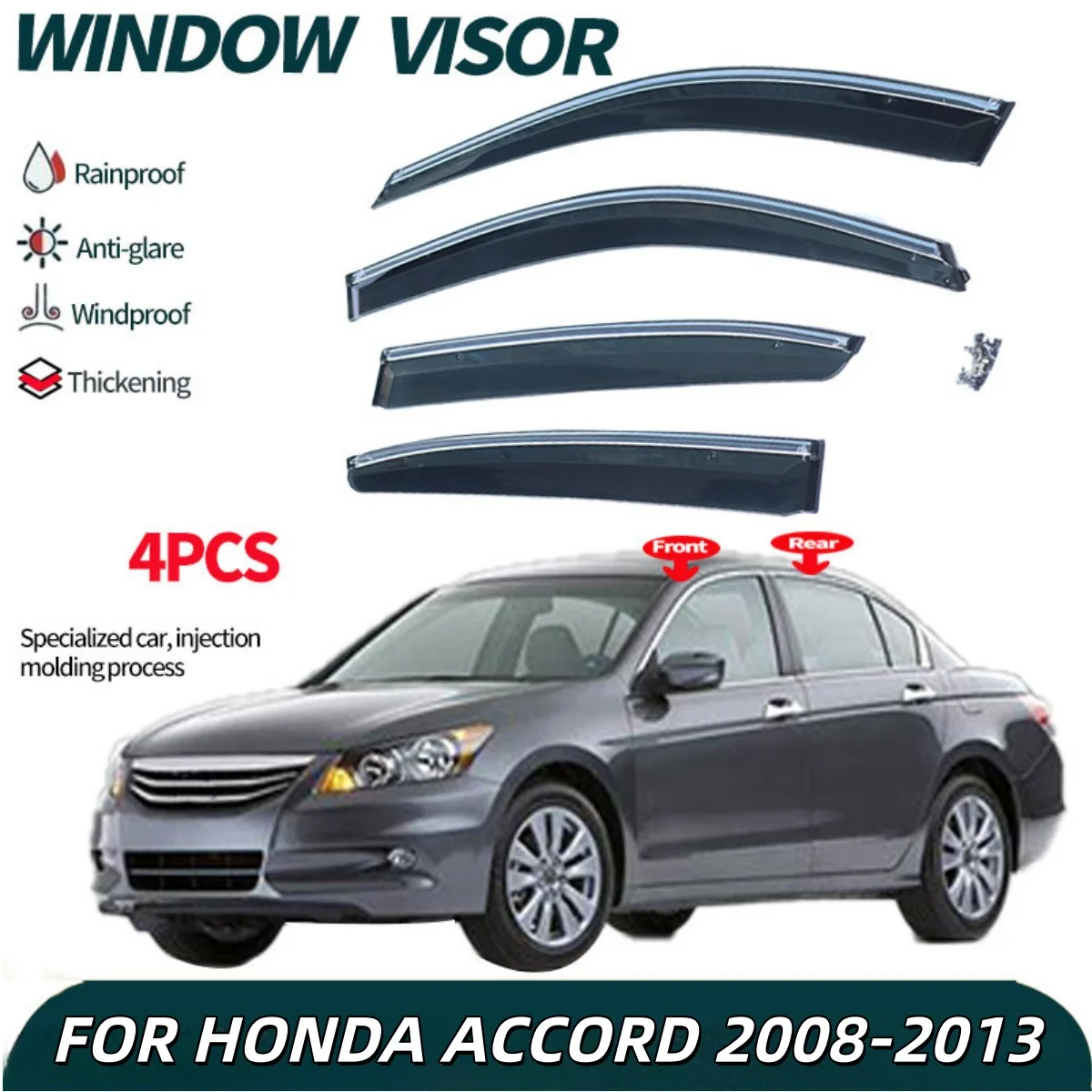 Easy Install Thickening PC Window Visor For Honda Accord 2008-2013 Japan/Europe Version Rainproof Wind Rain Guard Door Visor