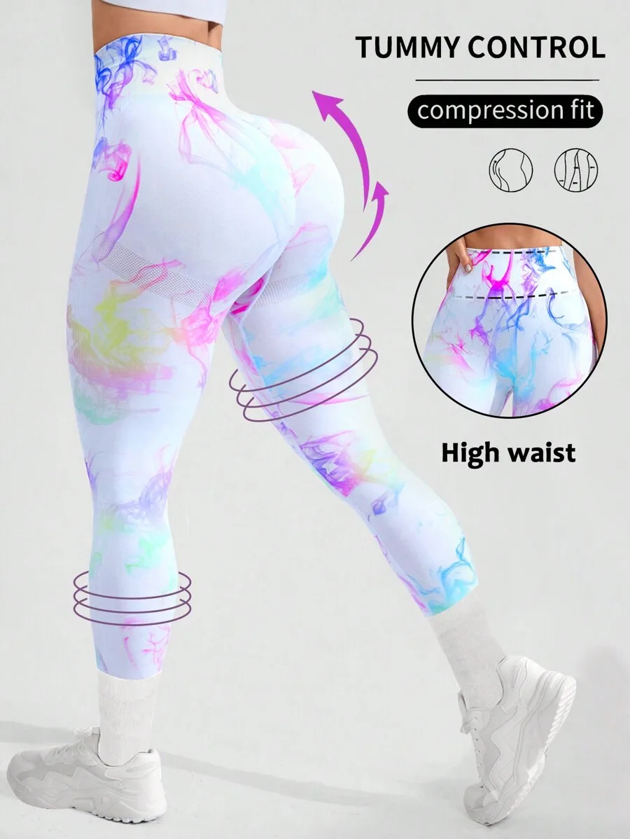 

Tie-Dyed High Waist Compression Yoga Leggings For Women