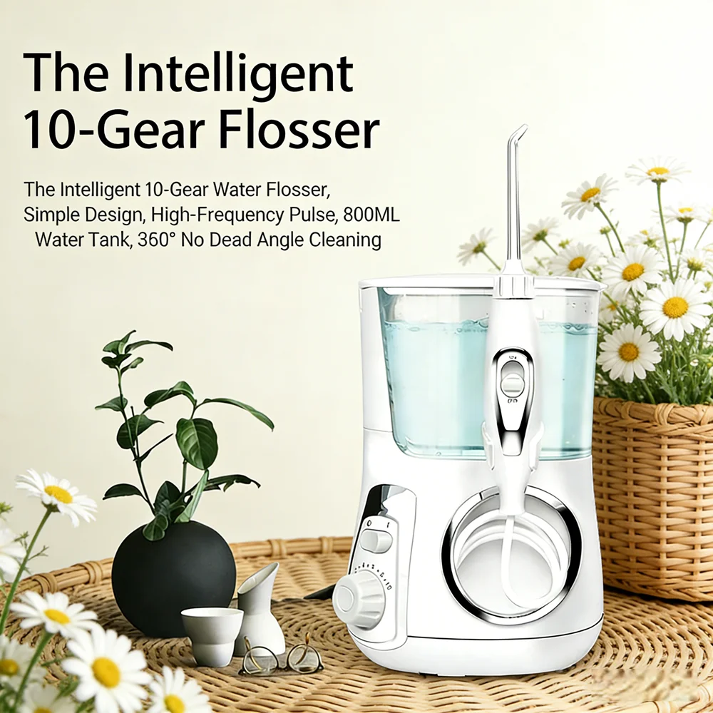 

Электрический ирригатор для полости рта 800 мл, настольный, 10 режимов, 5 насадок, для удаления налета и улучшения дыхания