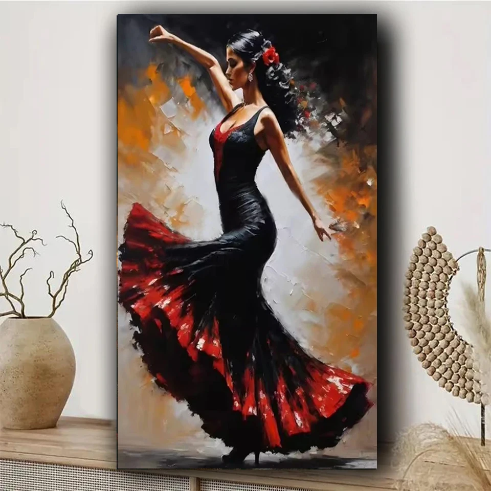 Elegante spanische Tänzerin DIY Diamantkunst Großformat Vollquadrat Rund Diamantmalerei Mosaik Porträt für Heimdekoration