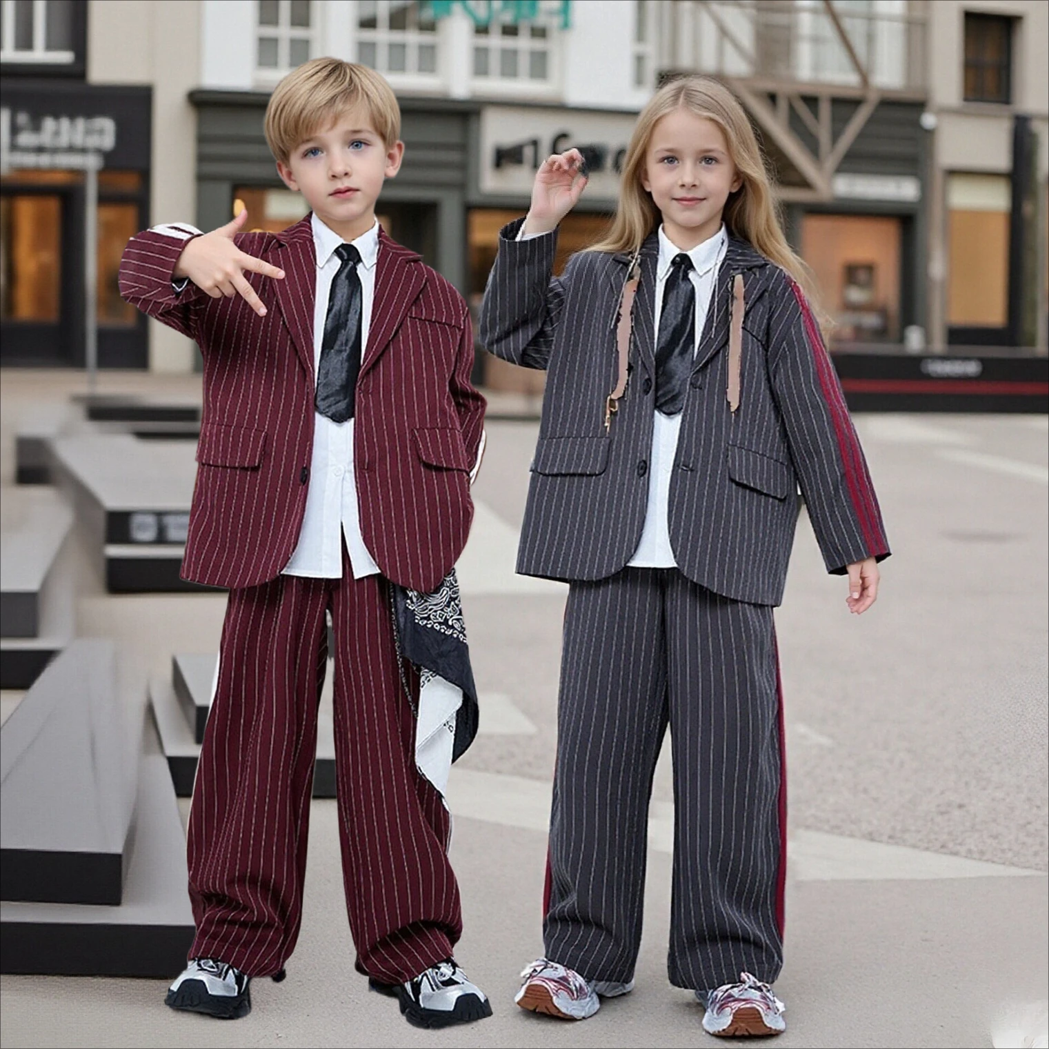 

Детский костюм для джазовых танцев, полосатый блейзер, наряд для выступлений в стиле хип-хоп для мальчиков, детский уличный костюм, комплект из 2 предметов для показа, одежда для подростков