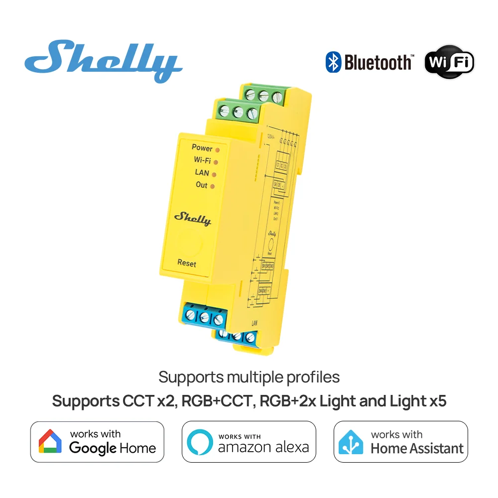 Shelly Pro RGBWW PM Wifi DIN Rail Mountable Five Channel Smart Light Power Measurement Compatible With Multi Smart Home Platform