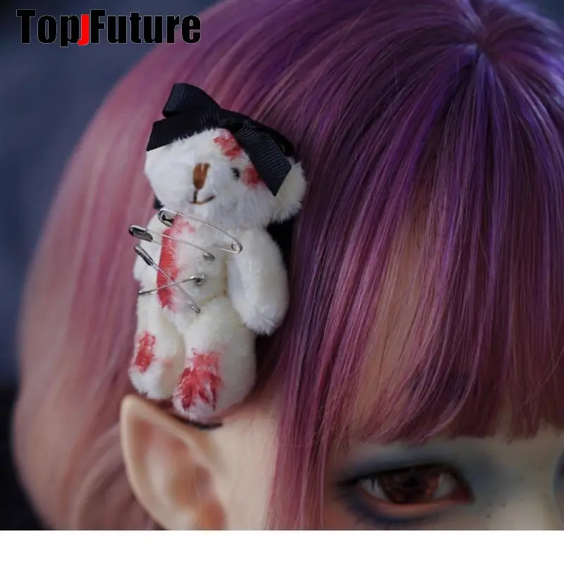 Injured Bear Hair Clip Y2K girl Harajuku Gothic Original Subculture Accessories one eyed demon Hair clips pins Hairpin Barrettes