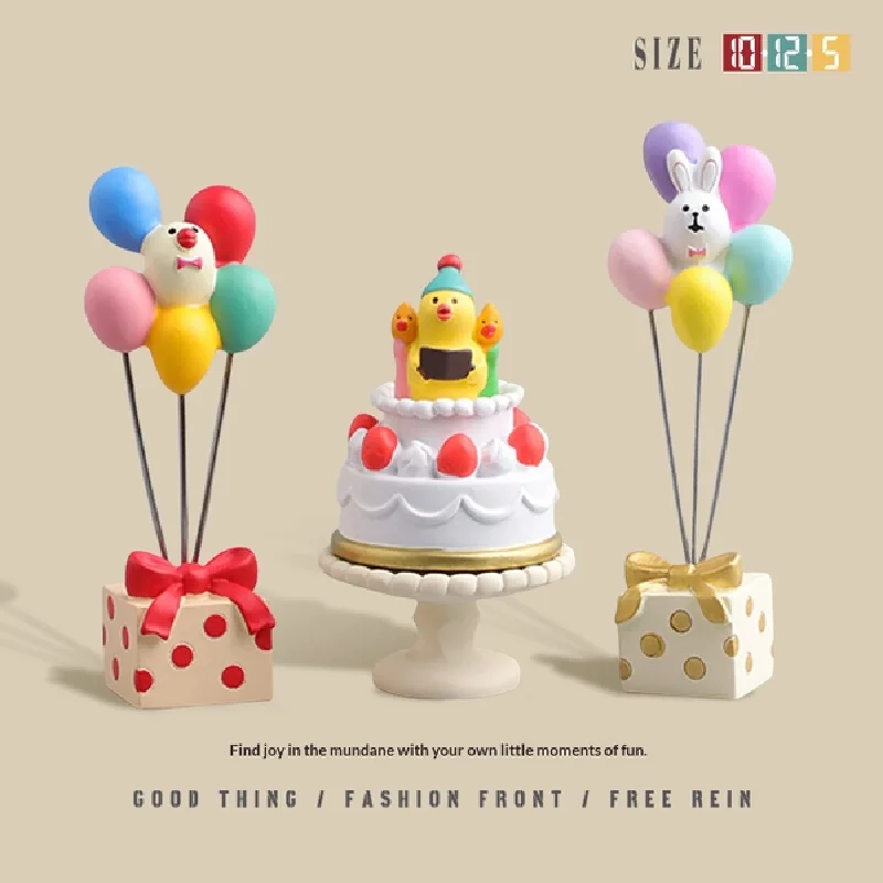Cool Room Stuff Cute Pig Birthday Themed Resin Ornament Balloon Cake Desktop Decor For Friends Birthday Party Home Table Gift