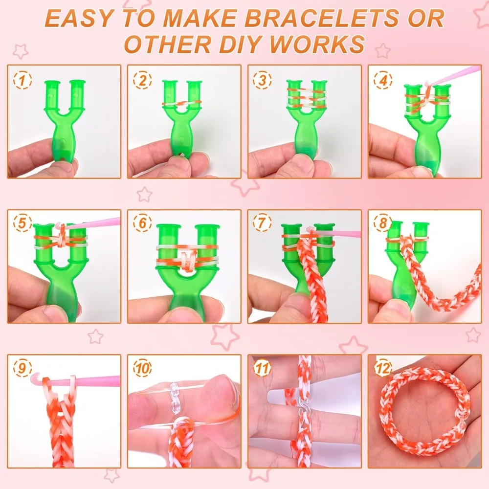 24 Colors Rubber Band Bracelet Kit, Rubberband Bracelet Making Kit for Kids Ages 6+