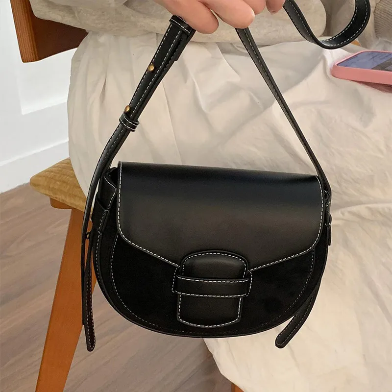 

Retro Women's Crossbody Bag Fashion Luxury Splicing Shoulder Bag Versatile Messenger Bag Flip Cover Portable Women's Saddle Bag