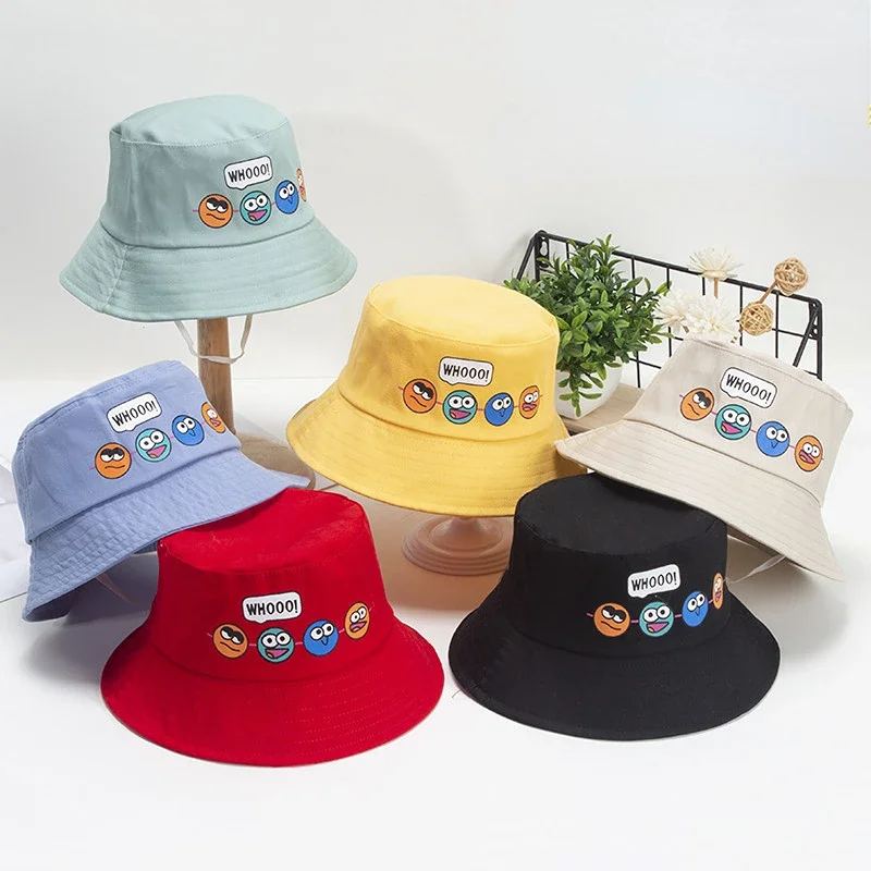 Korean Cute Cartoon Children Bucket Hats Boys Girls Outdoor Sun Hats Kids Caps with Windproof Rope Kids Accessories