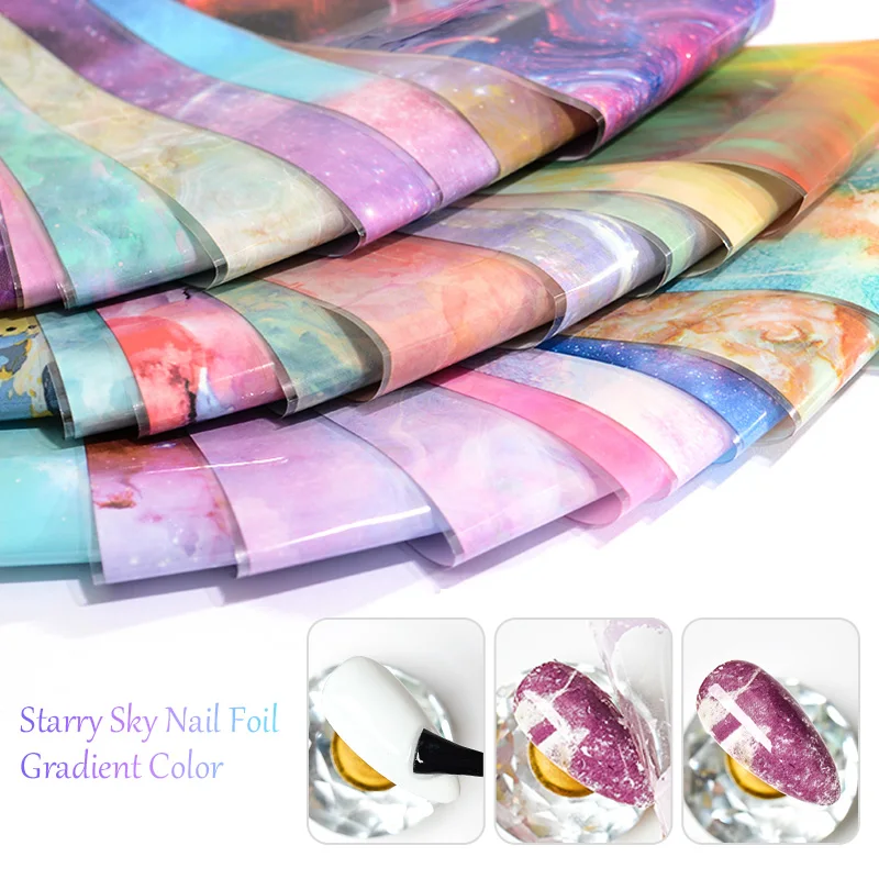 MEET ACROSS 7ml Nail Art Transfer Foil Gel Nail Polish Set Starry Sky Paper Adhesive Gel Lacquer Tools For Manicure Decoration