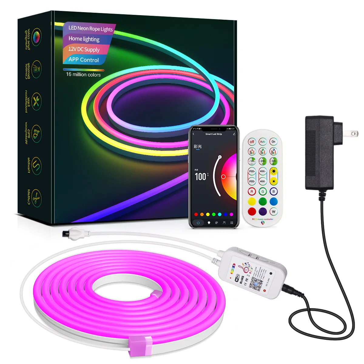 RGB silicone light strip rainbow LED neon soft 12V low-voltage waterproof light strip set atmosphere light decoration wholesale