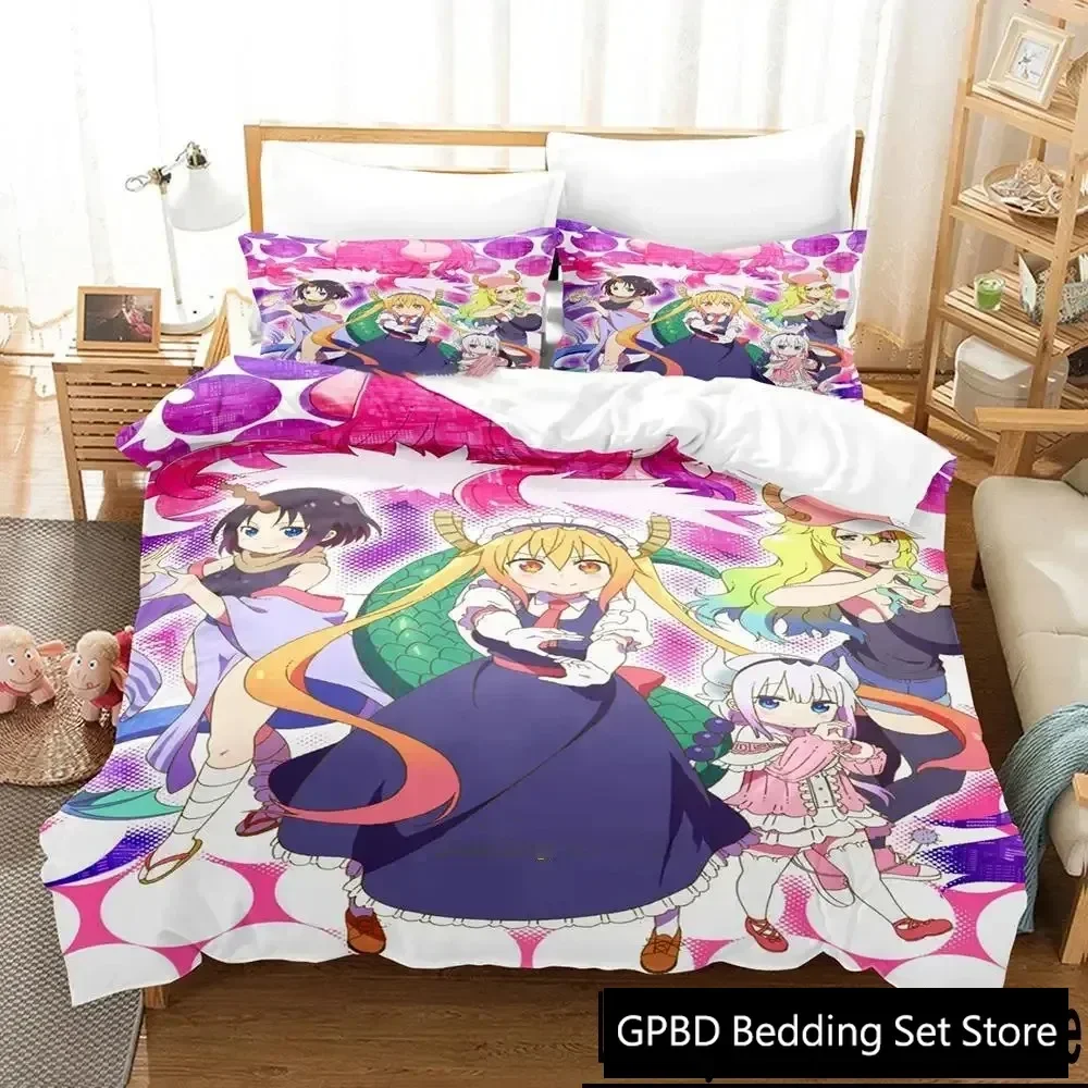 Anime Miss Kobayashi's Dragon Maid Bedding Set Duvet Cover Bed Set Quilt Cover Pillowcase Comforter king Queen Size Boys Adult