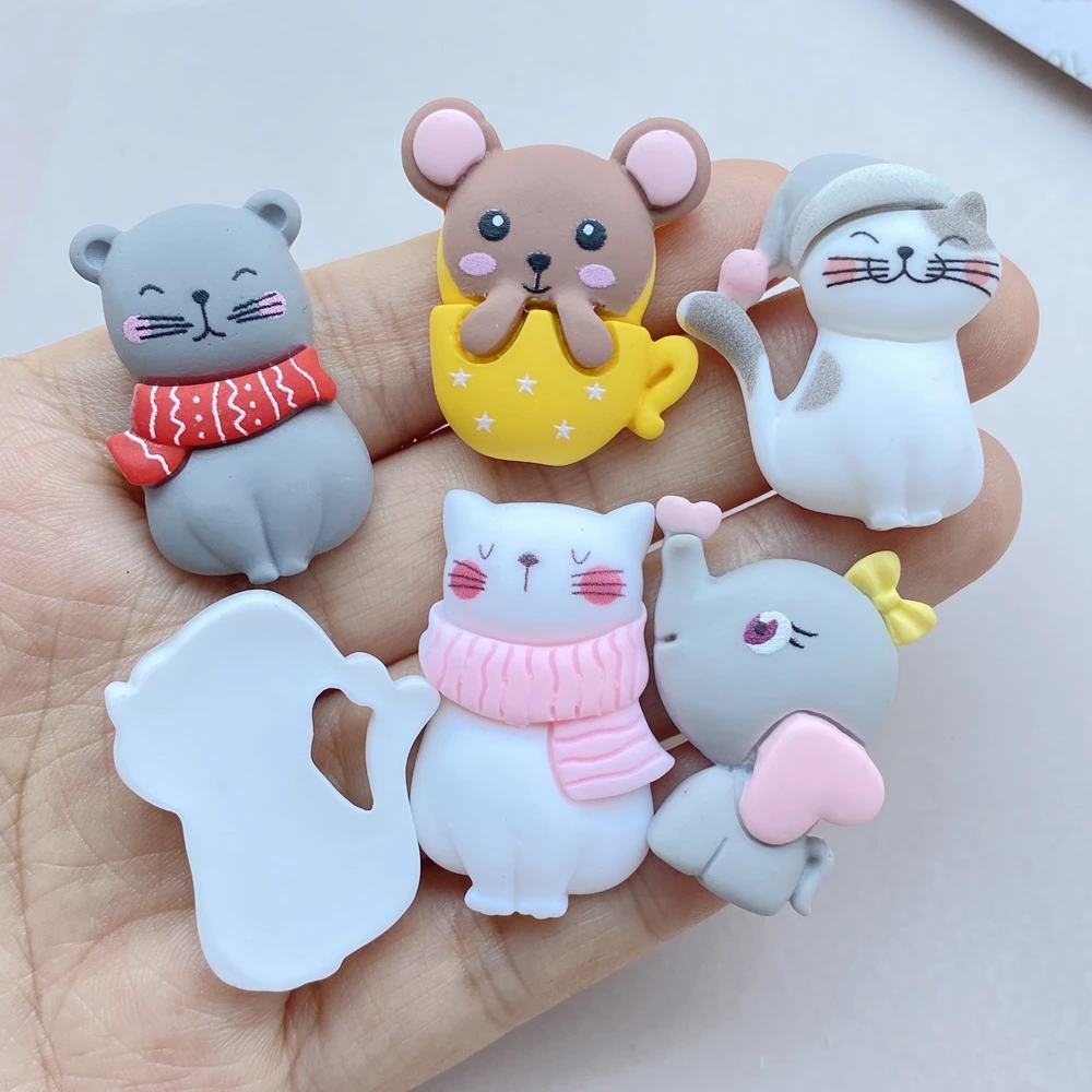 10Pcs New Cute Resin Cartoon Cat, Mouse, Elephant Series Flat Back Scrapbooking DIY Jewelry Craft Decoration Accessories