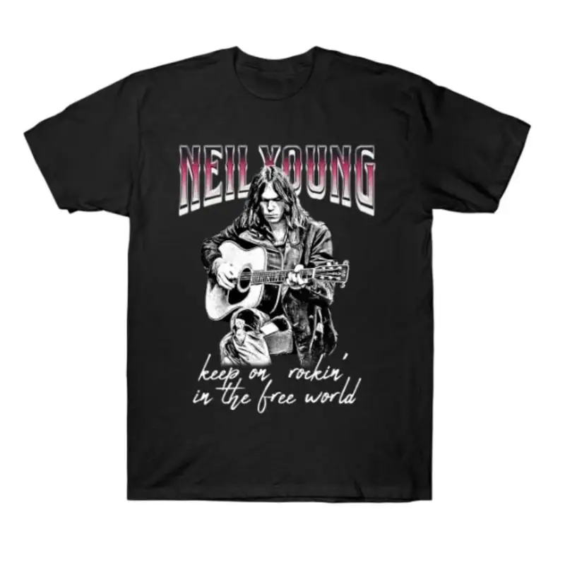 نيل يونغ روكين جيتار تي شيرت