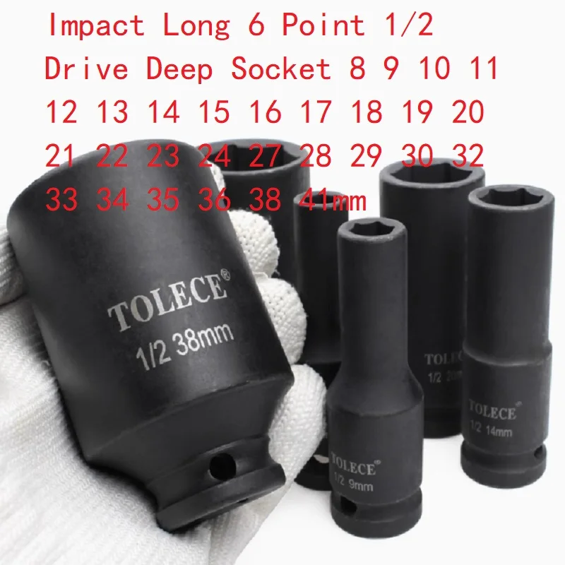 تأثير طويل 6 نقطة 1/2 محرك المقبس العميق 8 9 10 11 12 13 14 15 16 17 18 19 20 21 22 23 24 27 28 29 30 32 33 34 35 36 38 41 مللي متر #1