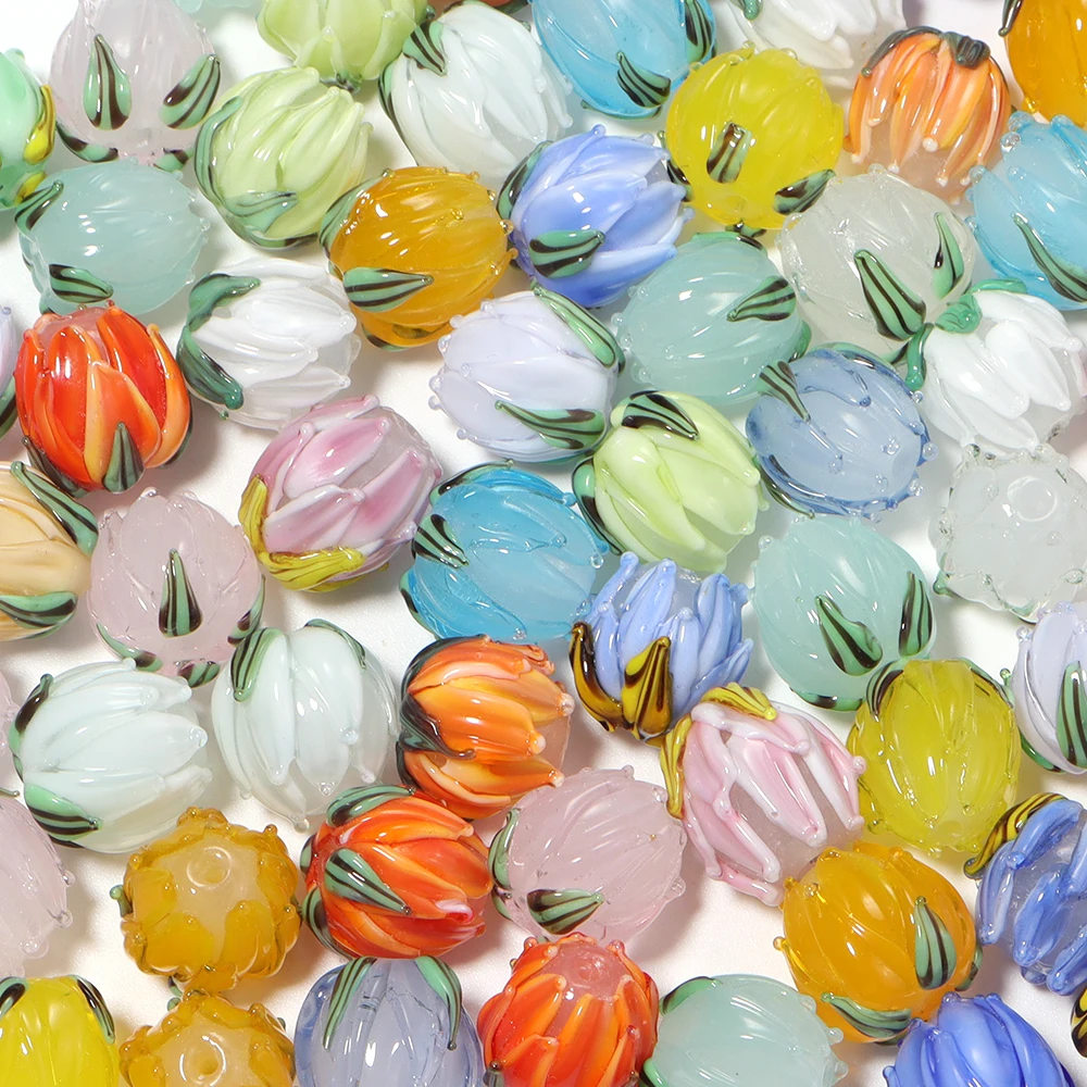 2/4 Stück bunte Lampwork-Tulpenblumenperlen, Charm-Glasperlen, lose Abstandsperlen für die Schmuckherstellung, DIY-Armband, Ohrring-Zubehör – Detail 7