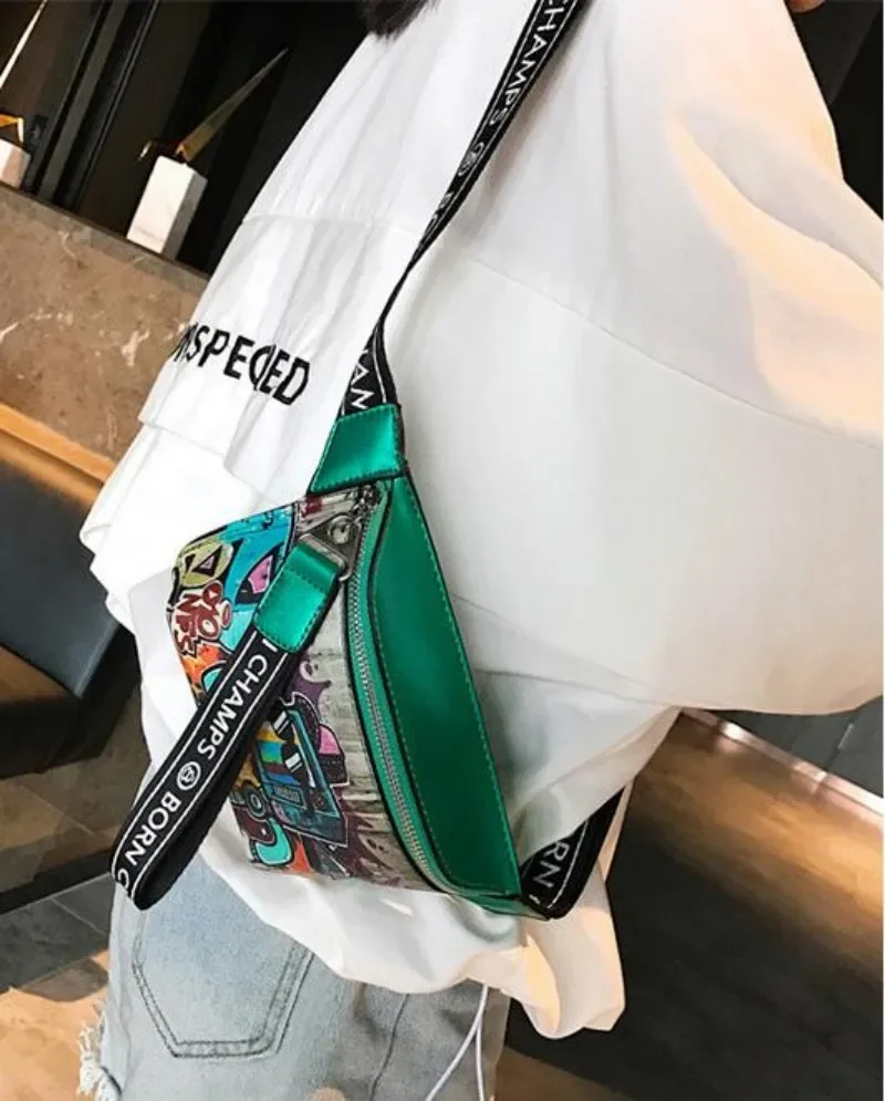 2024 Fashion Hip-hop Painted Small Waist Bag Casual Crossbody Graffiti Chest Disco Girl Bag Single Shoulder Bag