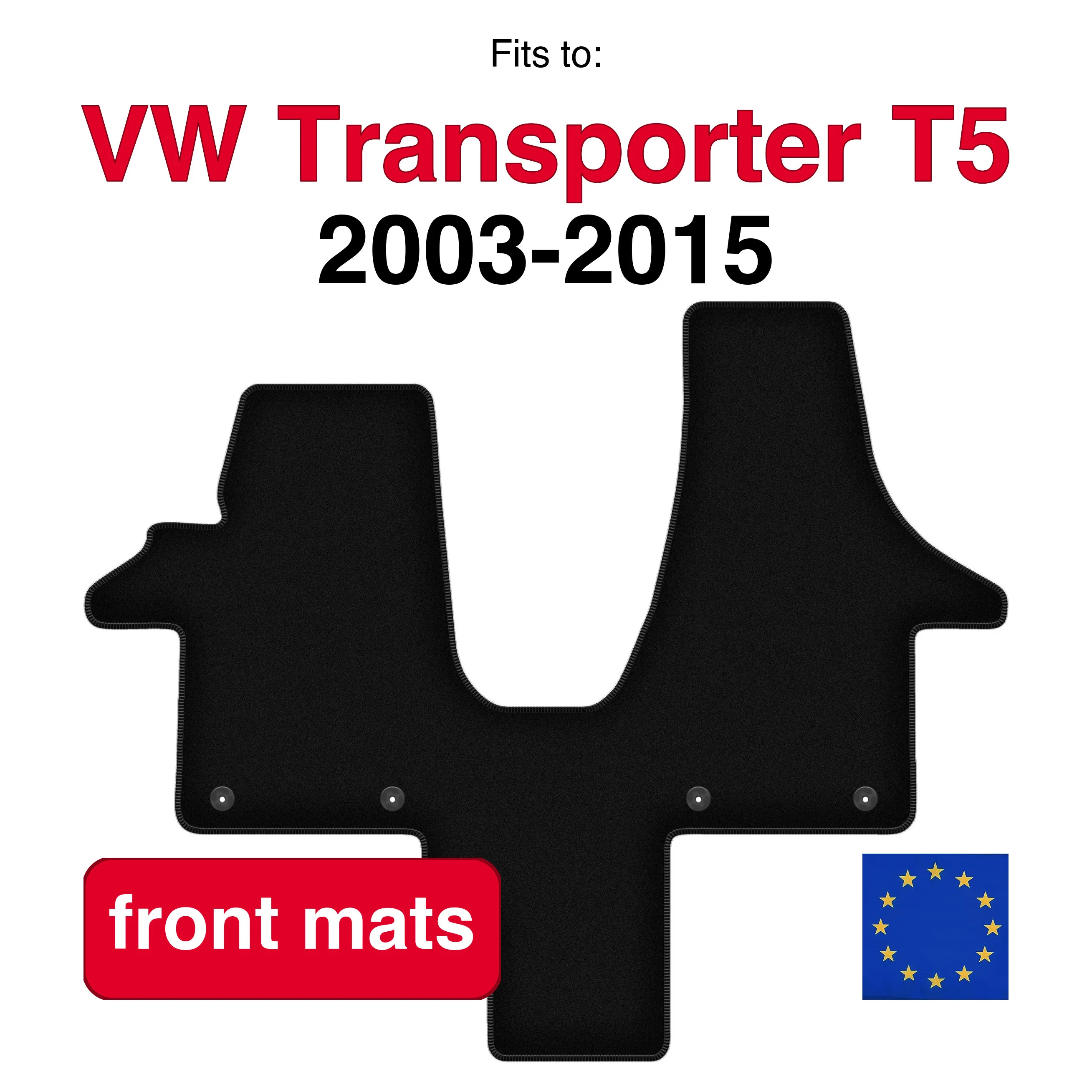 Tapis de velours avant pour VW Transporter T5 Caravelle 2OS (2003-2015) -Noir (2 pièces)