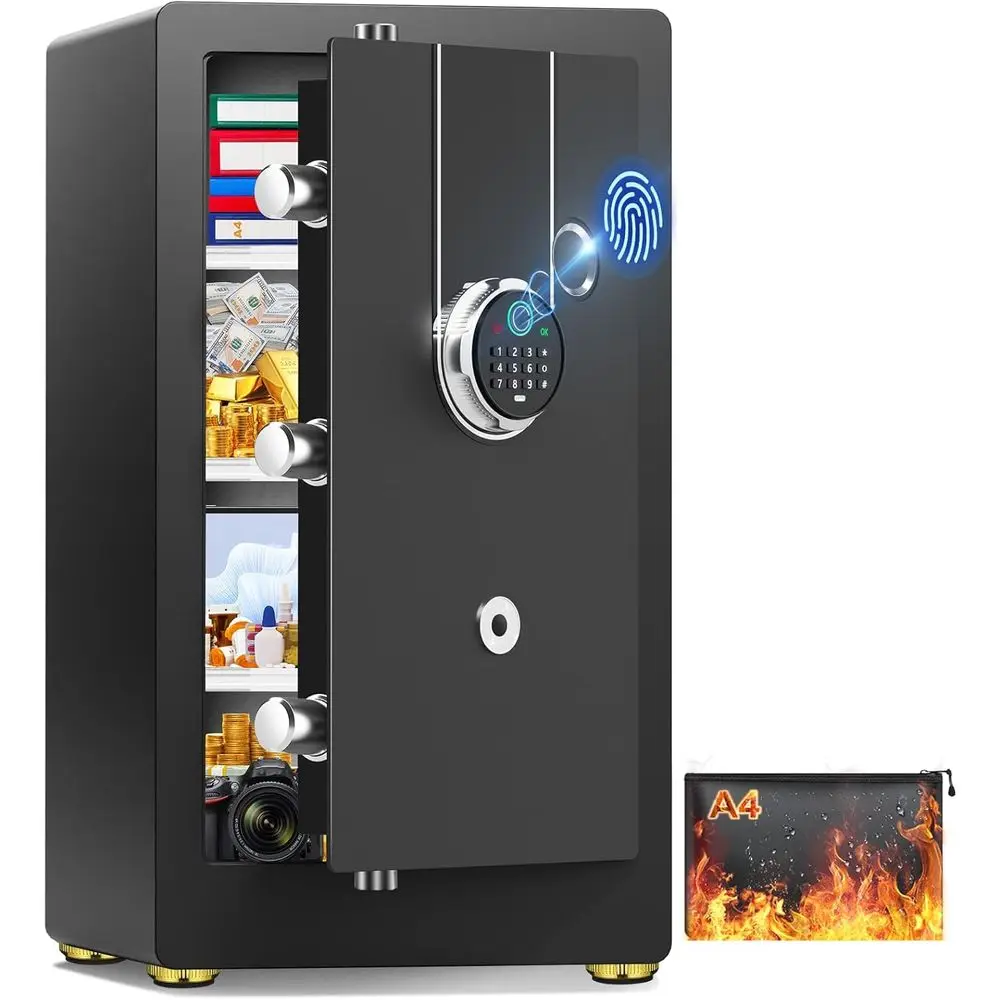 

Биометрический сейф высотой 23,62 фута с водонепроницаемой сумкой, отсеком для документов 2,6 фута, двойной системой защиты от кражи, функцией отключения звука, цифровой.