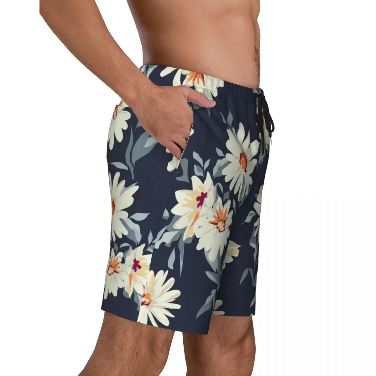 Summer Gym Shorts Man Retor Daisies Running Watercolor Flowers Art Custom Beach Shorts Casual Quick Dry Beach Trunks Plus Size