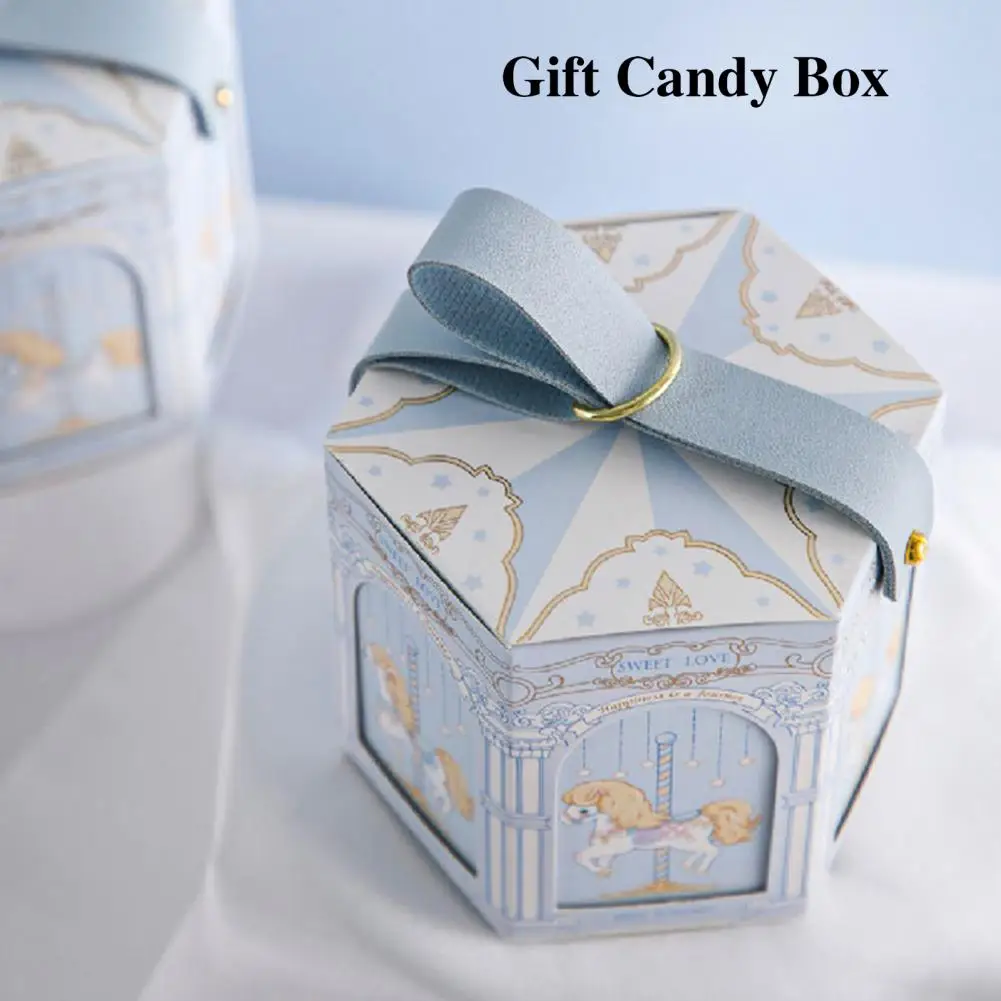 

Candy Box Portable Cartoon Print Carousel Pattern Dispense Paper Jar Lovely Gift Bag For Wedding Hexagonal Box Creative Festival