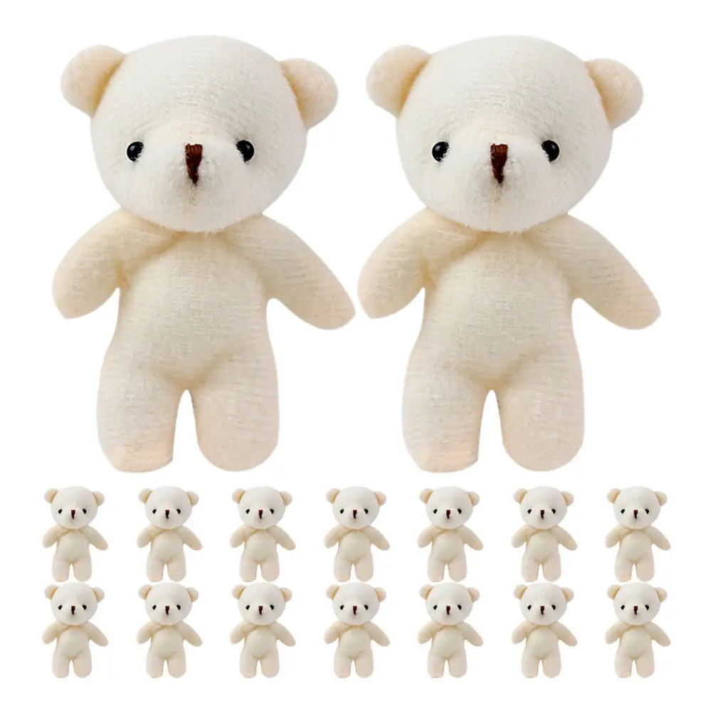 

16Pcs Mini Bear Soft Stuffed Animals Poseable Limbs Natural Bare Style Desk Travel Companion Charm for