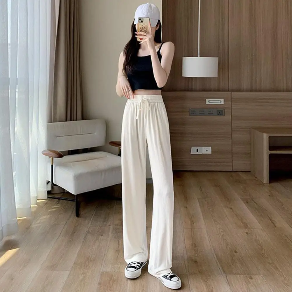 Solid Color Trousers Elastic Waist Wide-leg Trousers Stylish Comfortable Women's Pants for Work Leisure Women Wide-leg Pants