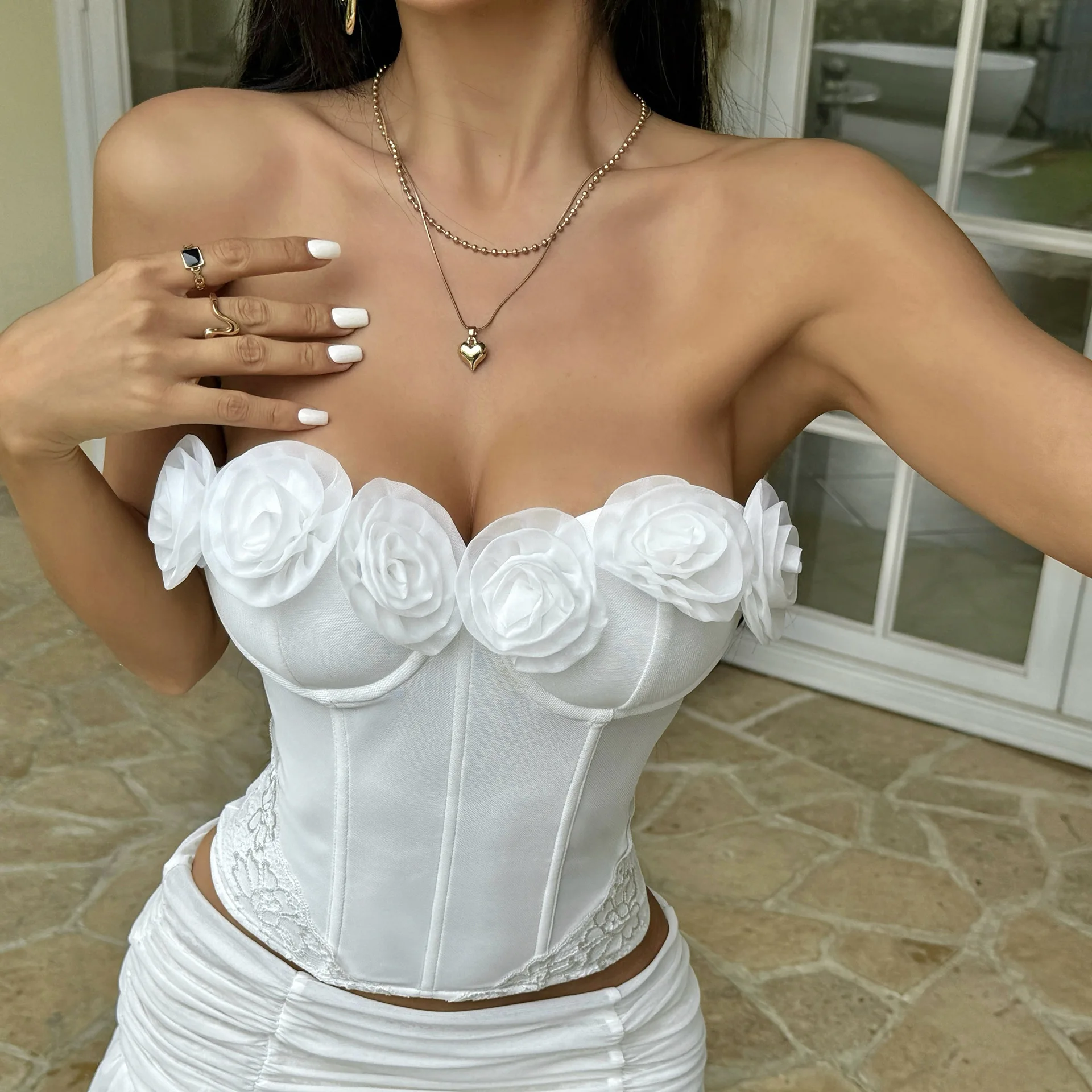 Floral Printed Ruffled Halter Corset Crop Tops for Women Sexy Fishbone Vest Slim Short Tank Top Fashion Camisole Summer Clubwear