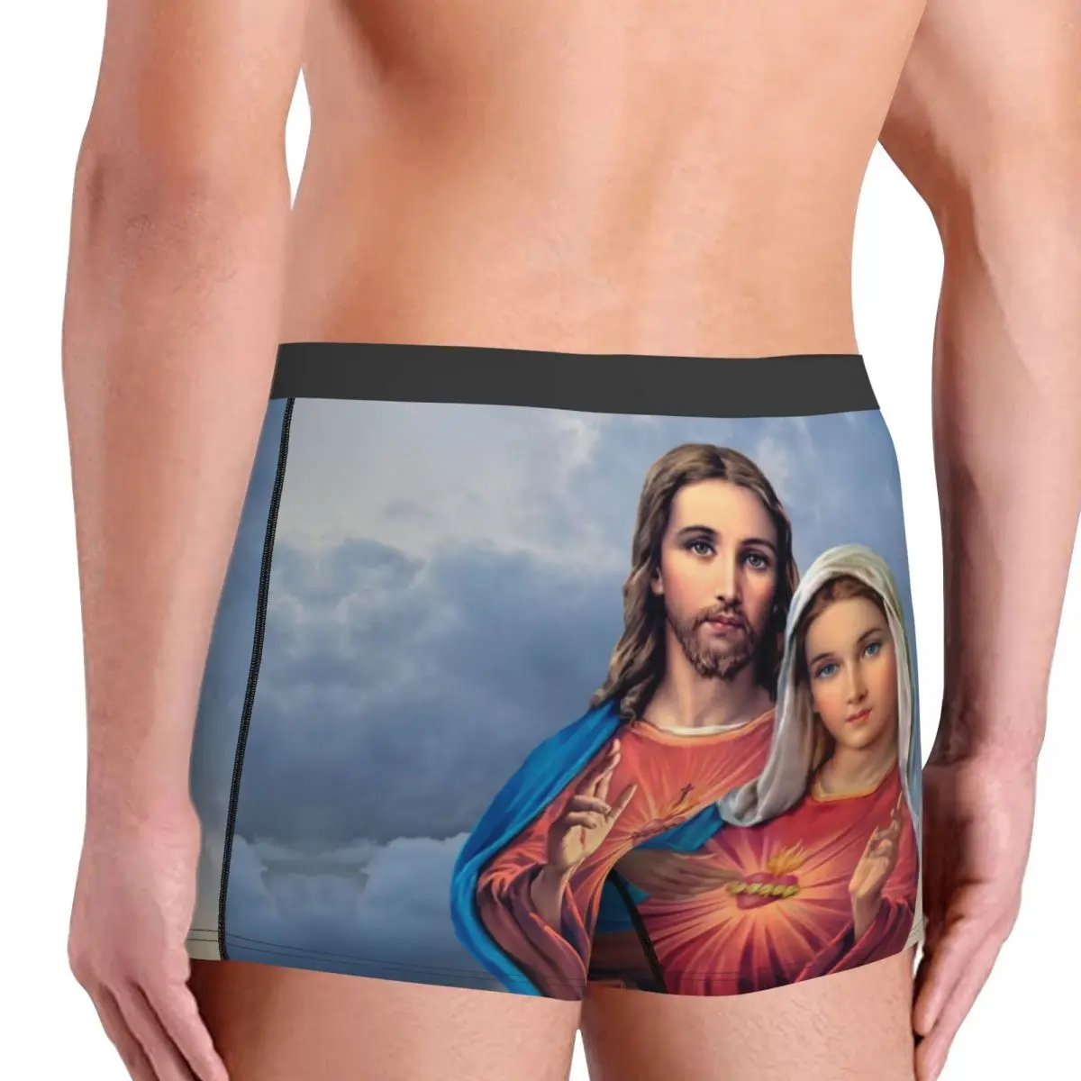 Custom Sacred And Immaculate Hearts Boxers Shorts Men Catholic Jesus and Mary Briefs Underwear Novelty Underpants