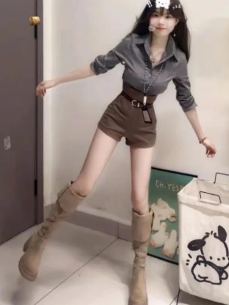 

Spring Summer Set Women Pure Desire Sexy Personali Slimming irt Top High Waist Slimming orts Trendy Two-Piece Suit