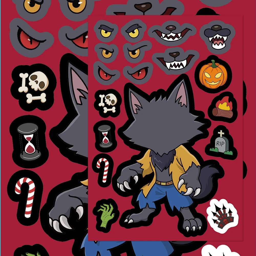 8/16Sheets Kids DIY Halloween Puzzle Sticker Witch Pumpkin Ghost Make Your Own Assemble Jigsaw Party Favors for Boys Girls