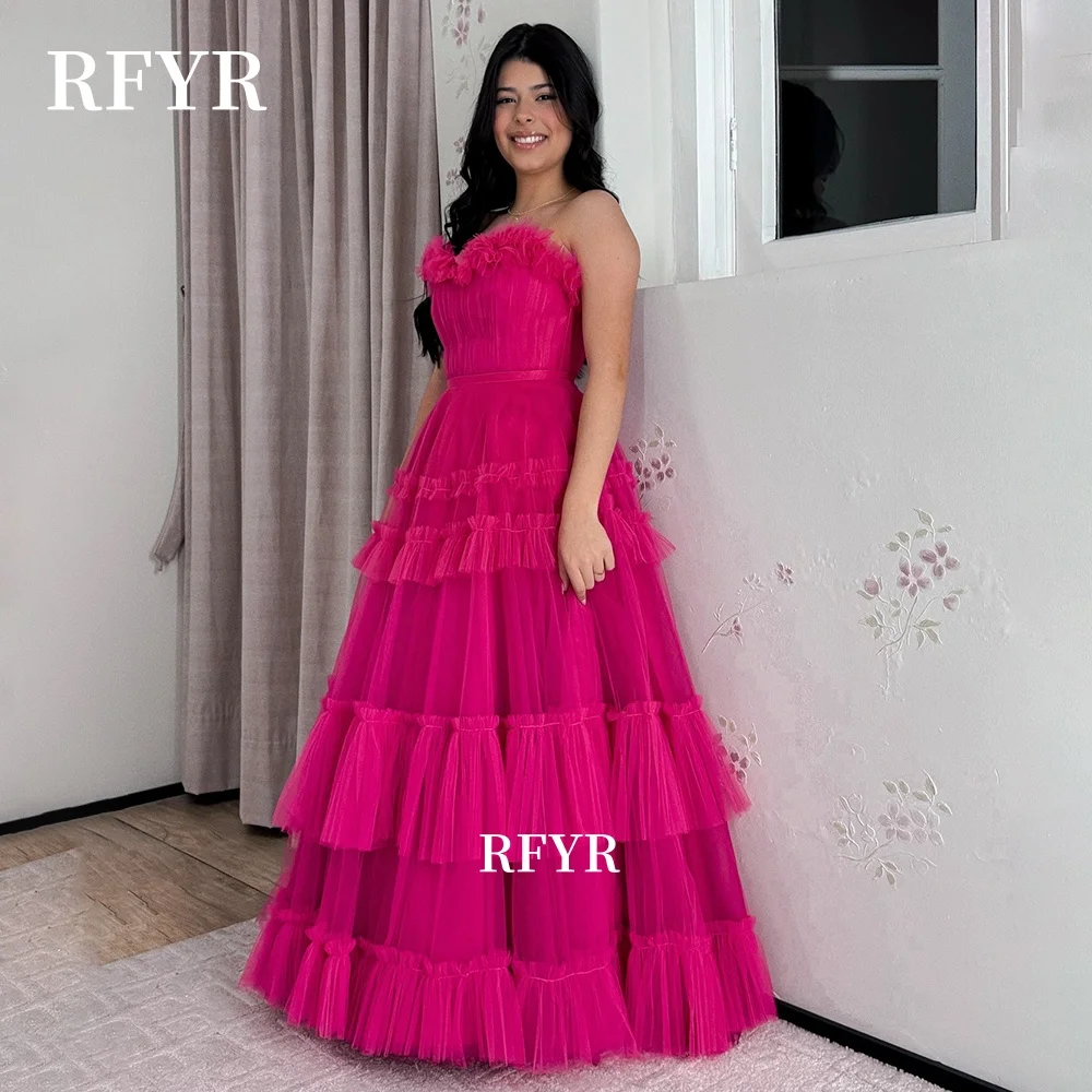 

RFYR Pleats Party Dress Prom Gowns Multilayers Princess Gown A Line Ruffles Evening Gowns Formal Occasion Dress Women Customized