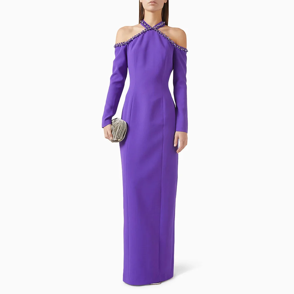 

Mermaid Prom Dress Off The Shoulder Beading Evening Dress Long Sleeves Formal Party Dress Floor Length Saudi Gown