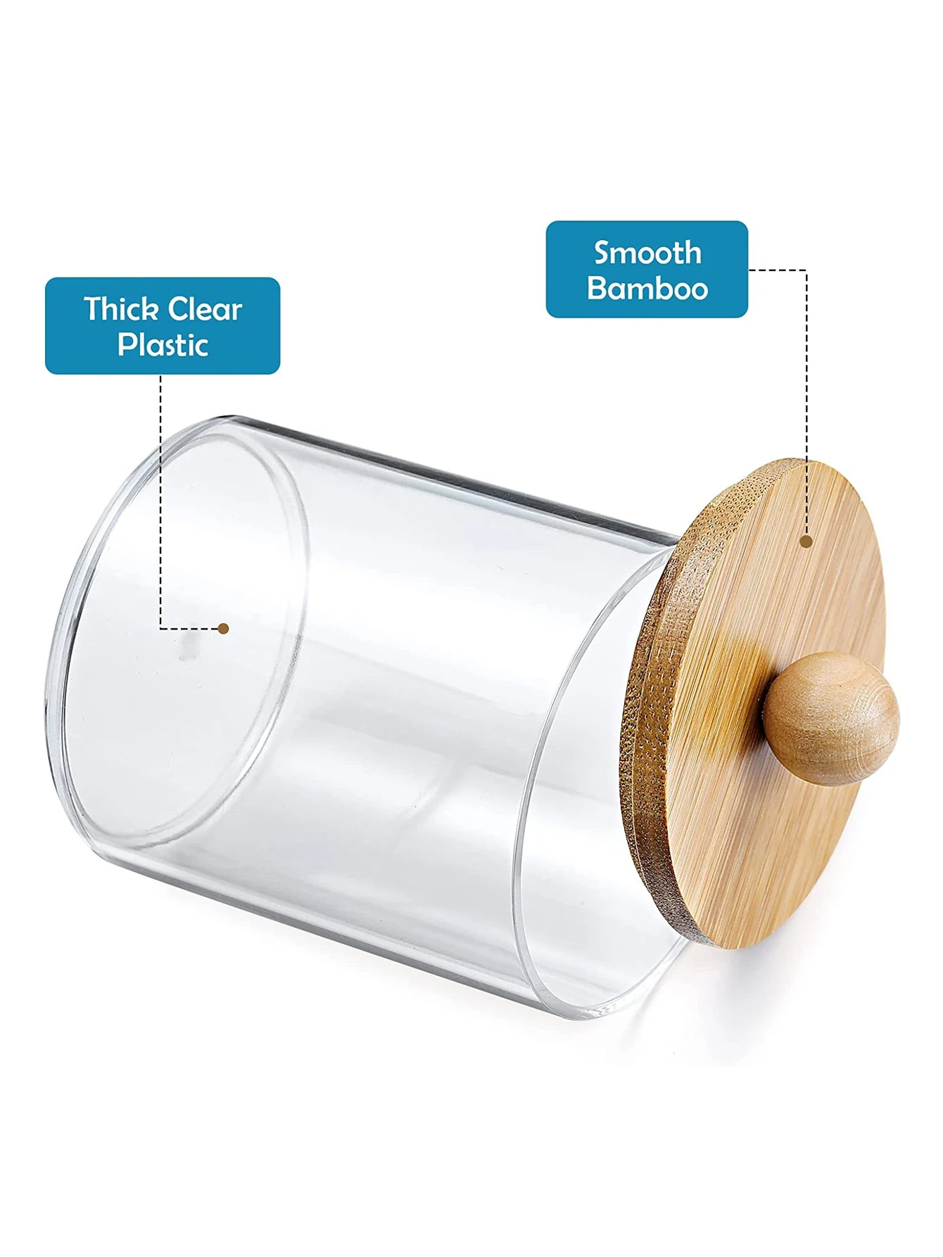 صندوق أعواد قطنية دائرية مع غطاء من الخيزران البلاستيكي الشفاف ومزيل المكياج المقاوم للغبار، تخزين مجوهرات بسيط