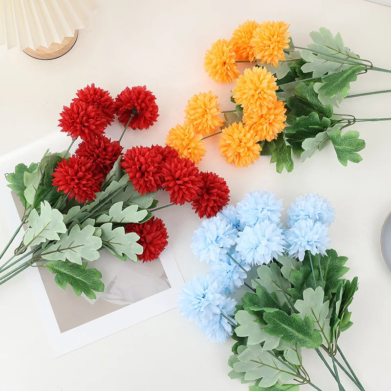 58CM Artificial Flower with Two Ends of Chrysanthemum and Small Onion Balls, Wedding Decoration Set Silk Flower Home Decoration