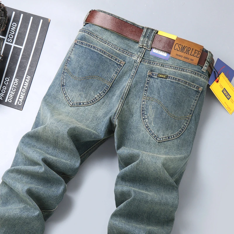 Nostalgia Blue Jeans Men's Classic Wear2024New Loose Straight Stretch Men's Office Business Casual Trousers