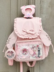 Original Teenage Girls Ita Mochila Cute Large Capacity Mochilas Mujer Preppy Style Backpack Rabbit Earswomen Bag Bolsa