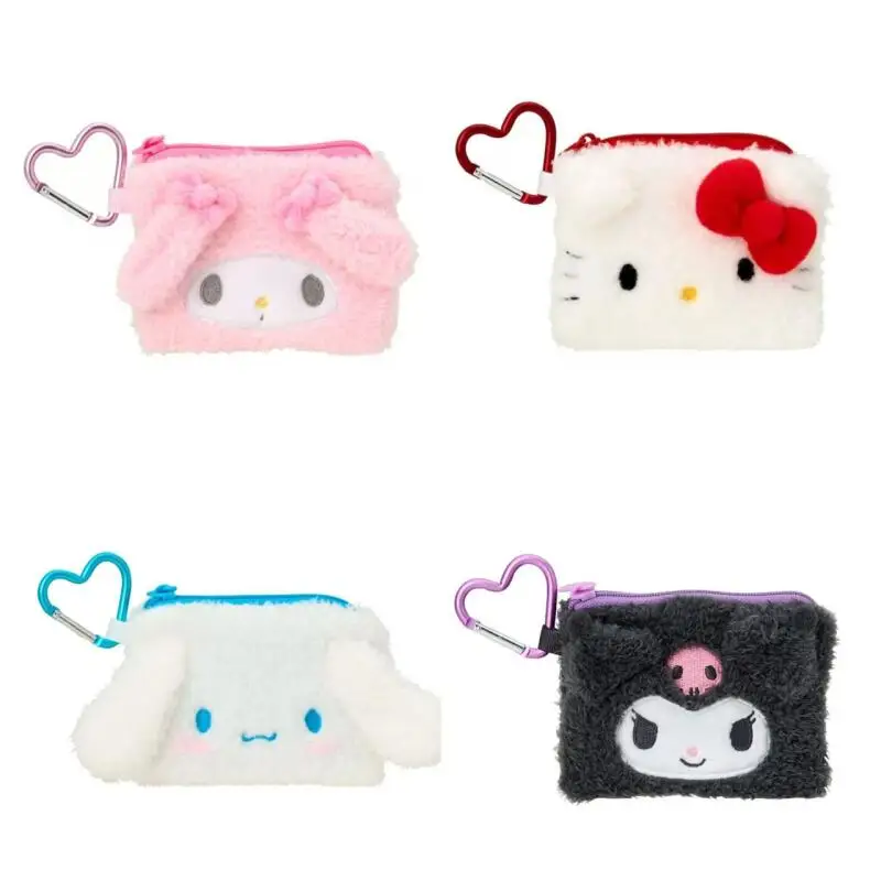 Kawaii Cartoon Kuromi Hello Kitty Plush Toys Coin Purse Wallet Creative Cinnamoroll Pendant Mini Love Button Makeup Bag Gift