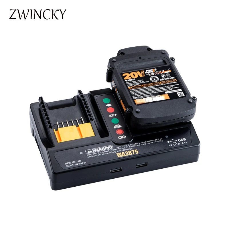 ZWINCKY EU Plug Charger WA3875 20V 18v Li-ion battery 2.0A/3.0A charger For Worx WA3520 WA3525 WA3578 WA3575 WA3742 Fast Charge