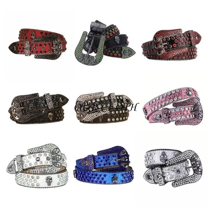 

Поясной ремень с блестками для взрослых, нежный поясной ремень, модные ремни с пряжкой в ​​виде бриллиантового черепа, ремни для