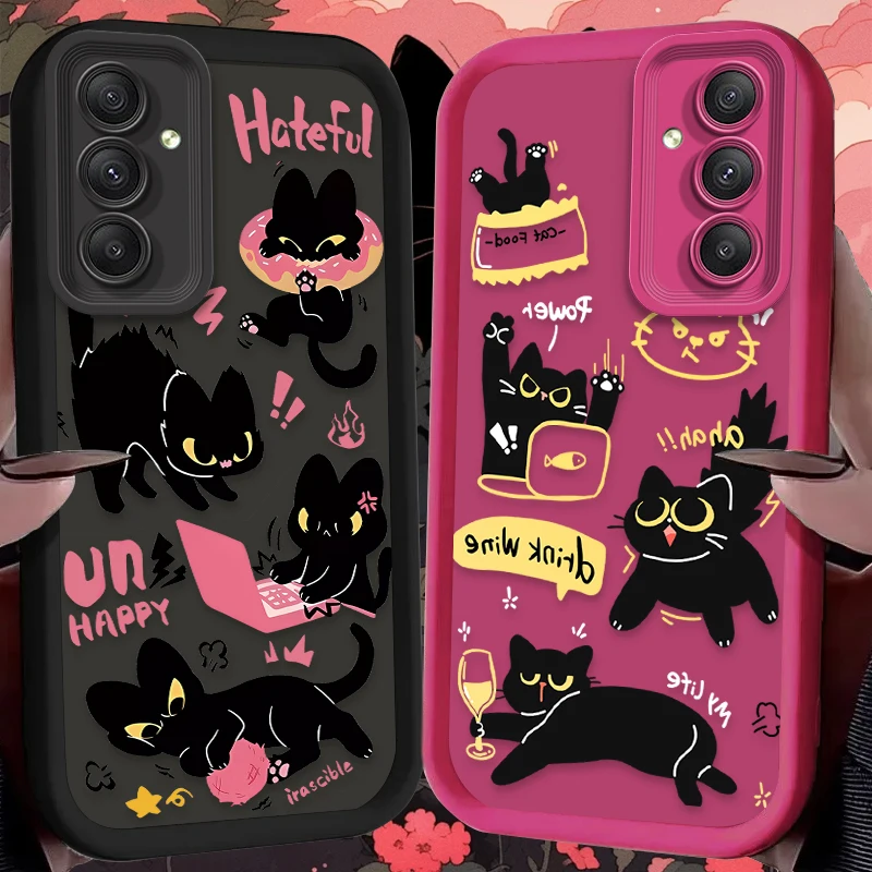 Insน่ารักCool Black CatสําหรับSamsung Galaxy S25 S24 S23 Ultra S21 S22 Plus FE 5G A54 A34 A14 A73 A53 A33 5Gซิลิโคน