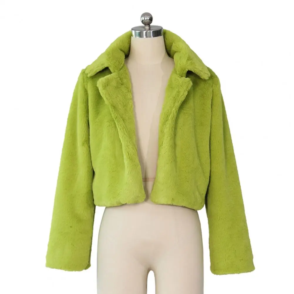 

Зимняя женская куртка из искусственного меха с лацканами, защита шеи, уютная куртка на молнии, однотонная верхняя одежда знаменитостей в холодную погоду