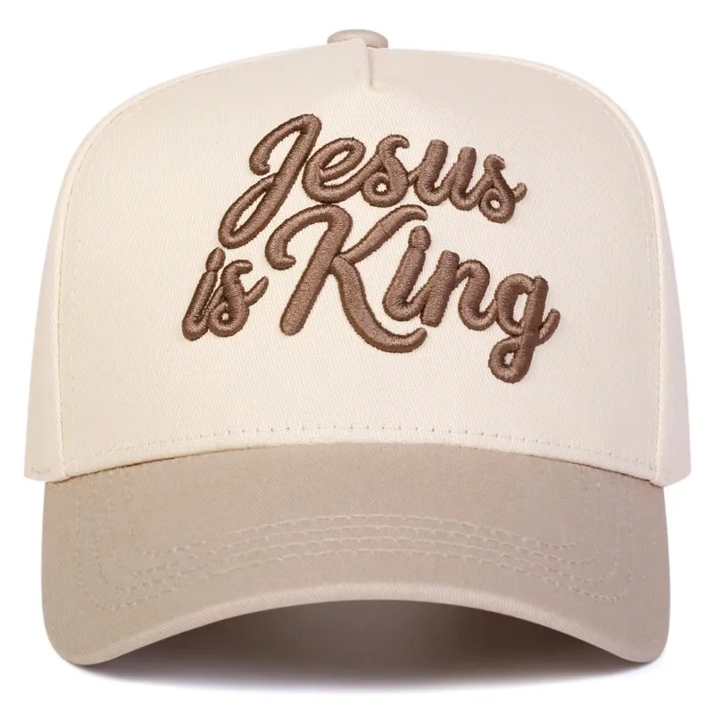 1pc Jesus Is King 3D Embroidery Baseball Cap Spliced Curved Brim Dad Hat Adjustable Christian Faith Sun Hat Religious Casual Cap