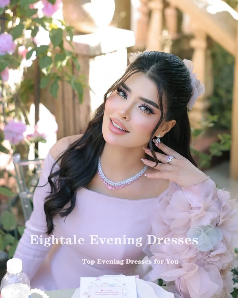 Eightale アラビアイブニングドレス 3D 花ウエディングドレスカスタマイズされたストレッチ長袖ウェディングパーティードレスマーメイドローブ · ド · ソワレ