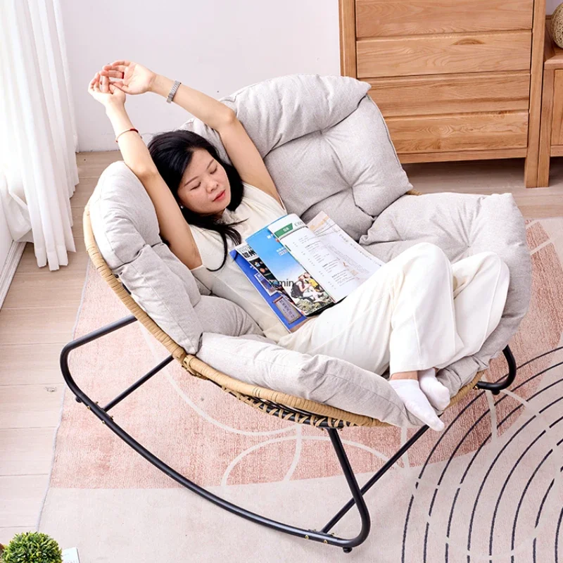 Home casual simple modern rattan rocking chair adult reclining chair living room balcony lazy sofa   디자인의자  диван для балкона