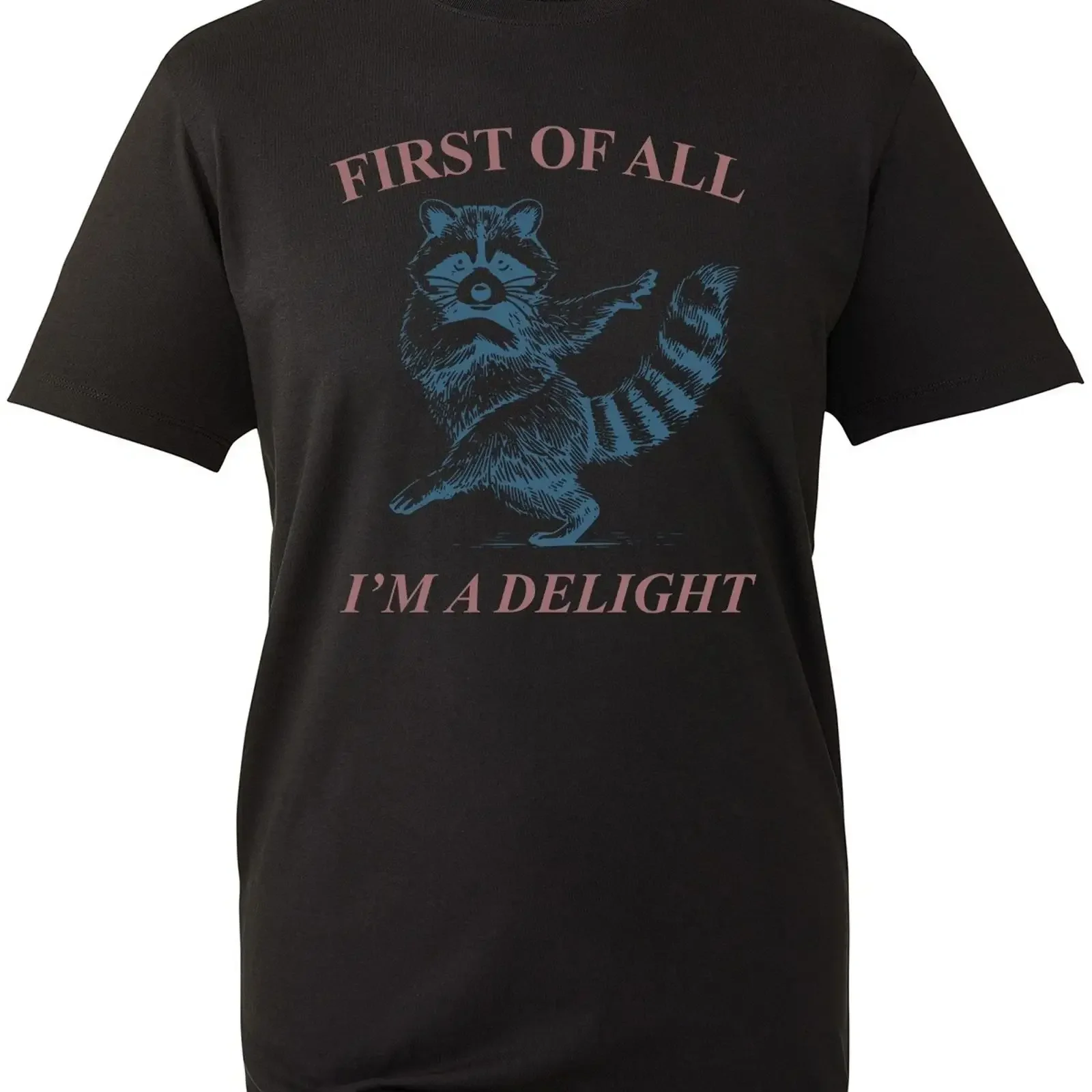 First of All I'm a DelighT T Shirt Funny Raccoon Sarcastic Quote vintage Washed graphic Casual Versatile homme Breathable