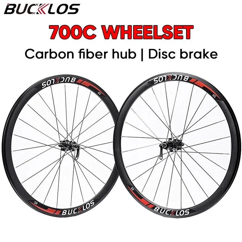 BUCKLOS 700C Road Bicycle Wheelset Carbon Hub Disc Brake Bike Wheels Rim 9*100/10*130mm QR Wheels Set Cycling Gravel Bike Parts