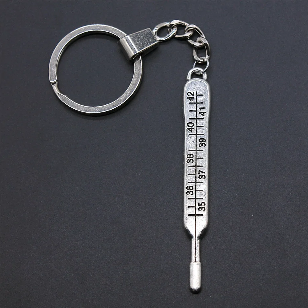 Souvenirs Gift Men Keychain 2 Colors 9x71mm Thermometer Pendant Keyring DIY Metal Holder Chain