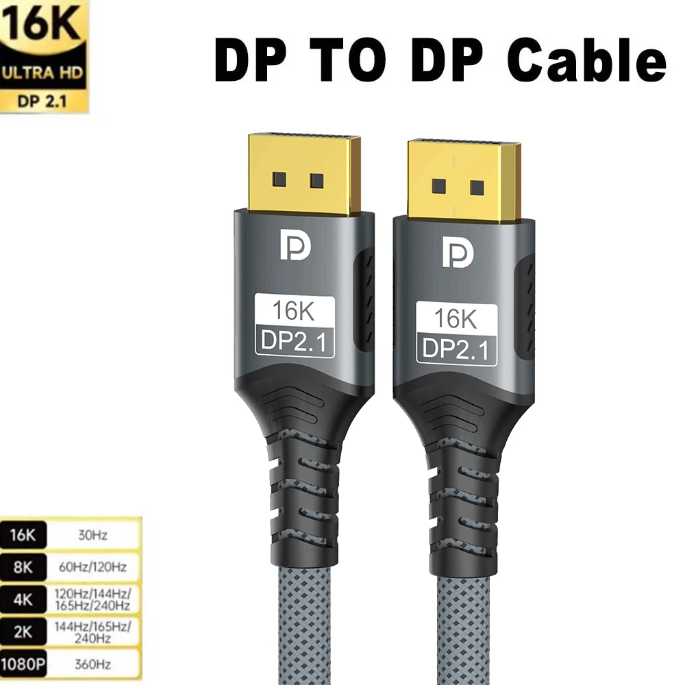 16K DP 2.1 8K@120Hz 4K@240Hz 80Gbps HDR Video Audio Displayport Kabel Display Port für Laptop TV Xbox Projektor Gaming Monitor