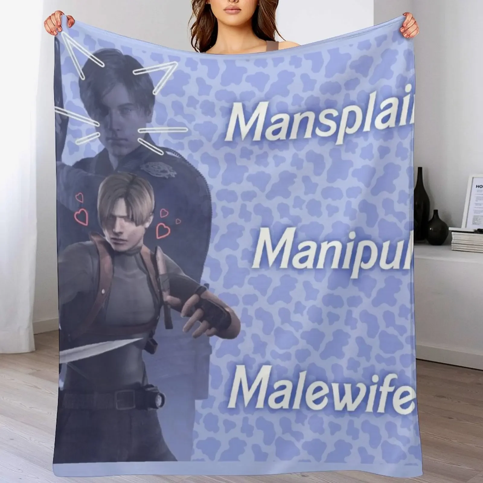 Mansplain, Manipulate, Malewife Leon (Cow) Throw Blanket Fuzzy Plush Throw Blanket for Sofa Chair